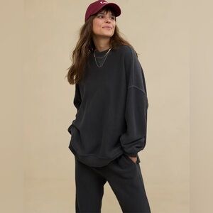 AERIE Smoked Gray BIG CHILL Textured Oversized Sweatshirt Top Sz XS